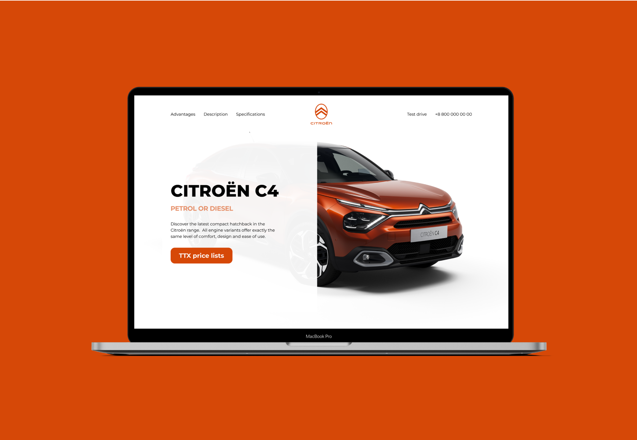 Automotive Landing Page Design — Citroën C4